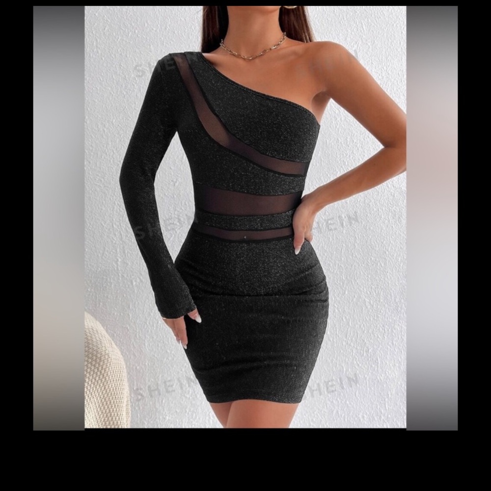 Elegant Black One-Shoulder Dress size petite xxs SHEIN brand new glitter